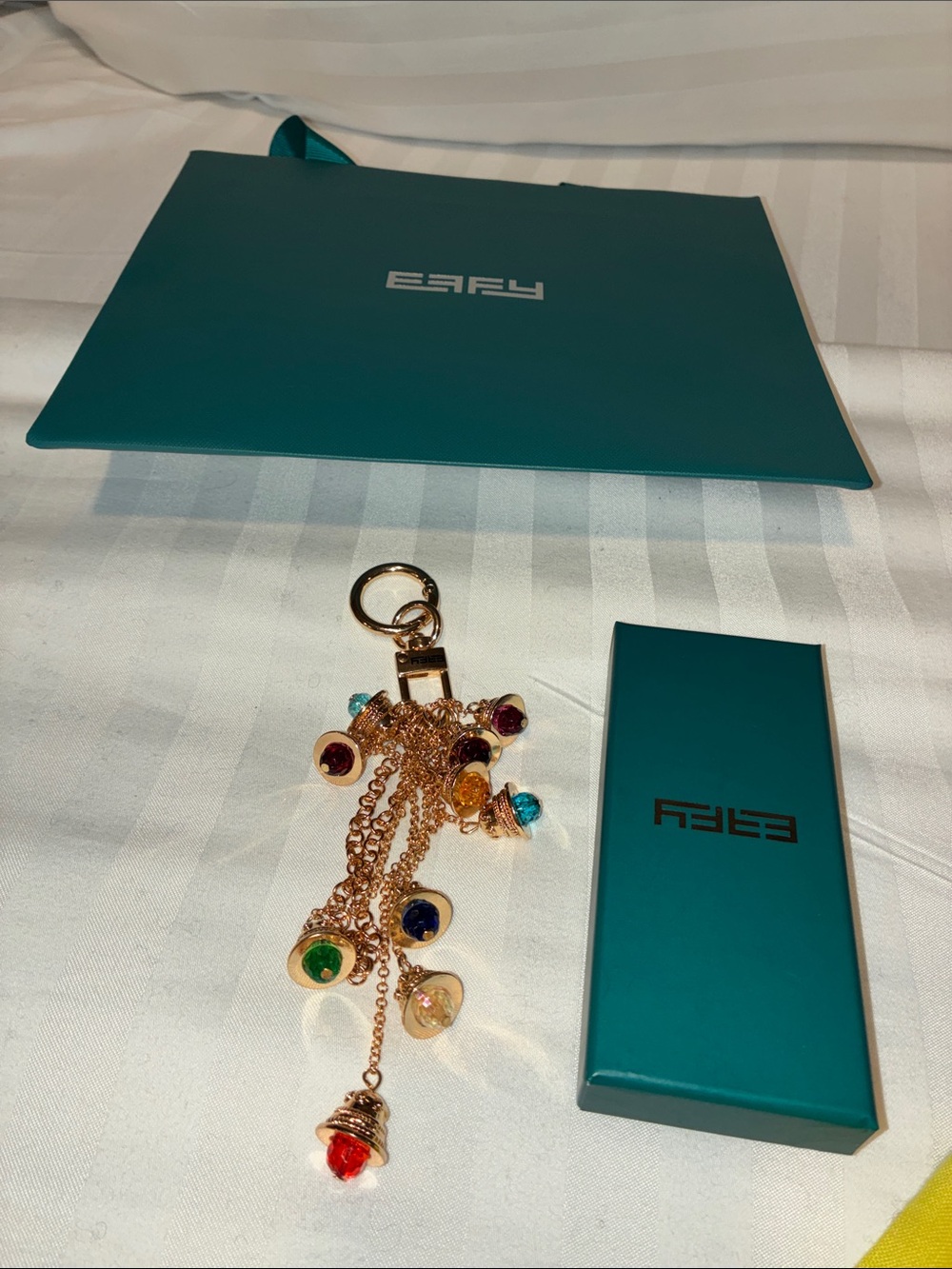 Effy Gold-Tone 10 Multi-Color Charms key chain/purse charm with box and bag
